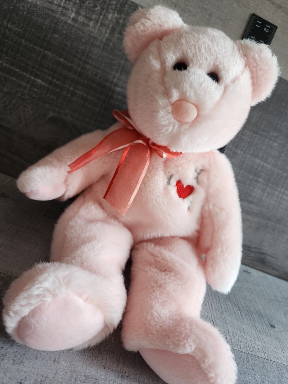 2004 Ty Beanie Buddies Teddy Bear 14" Plush Pink Sweetest Heart Valentine's Day